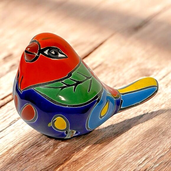 Talavera Bird Hand-Painted Terracotta Mexican Folk Art with Ties 4" Long - Picture 1 of 8